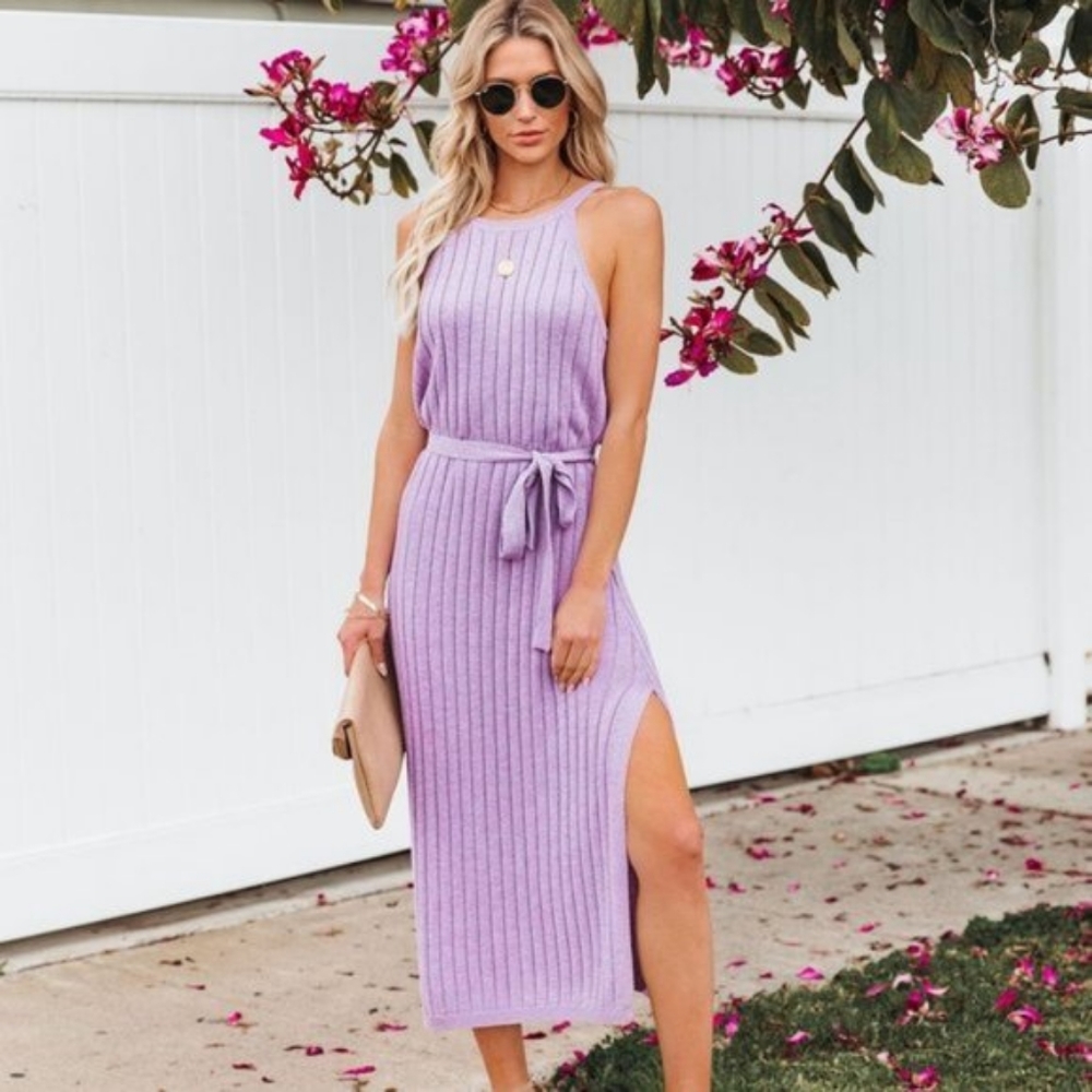 Vici Lavender Ribbed Knit Midi Dress